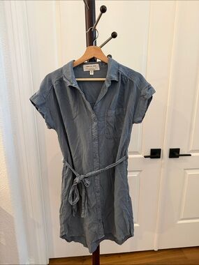 Anthropologie Washed Blue Button-Front Mini Shirt Dress